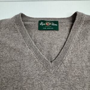 Alan Paine Men's EUR 58 UK 50” USA 2XL Beige Merino wool V-Neck Pullover Sweater